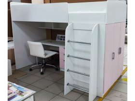 Кровать-чердак Бемби нью (белый/розовый бледный) в Айхале - ajhal.mebel-nsk.ru | фото