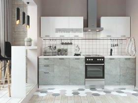 Кухонный гарнитур Дуся 2,0 м (белый глянец/цемент) в Айхале - ajhal.mebel-nsk.ru | фото