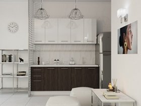 Кухонный гарнитур МДФ Выгодно и точка 2,0 м (белый глянец/ироко) в Айхале - ajhal.mebel-nsk.ru | фото