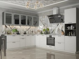 Модульная кухня Глэдис (белый снег/лайт грей софт/корпус анкор темный) в Айхале - ajhal.mebel-nsk.ru | фото
