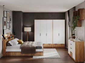 Модульная спальня Ивис (дуб крафт золотой/белый) в Айхале - ajhal.mebel-nsk.ru | фото